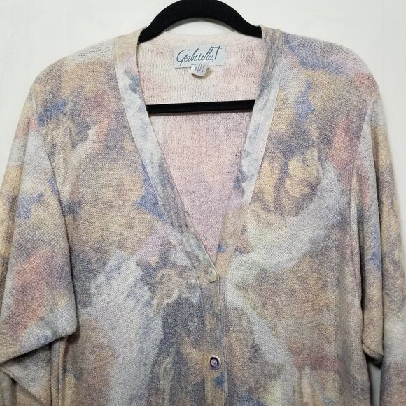 Gabriella T knit cardigan cherubs pattern sz M silk blend - Picture 7 of 7